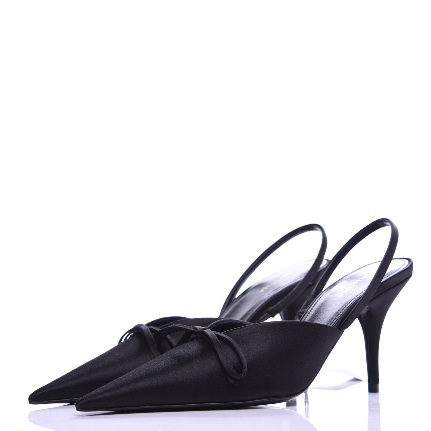 Satin Pointed Toe Knife Slingback Mules 35 Black