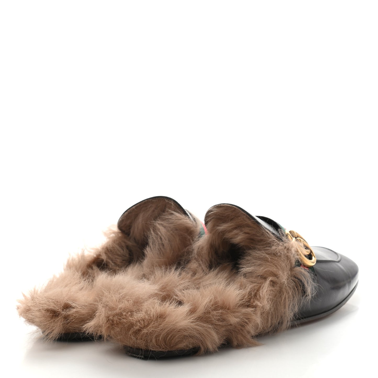 Goatskin Fur Web GG Mens Princetown Slippers 10 Cocoa