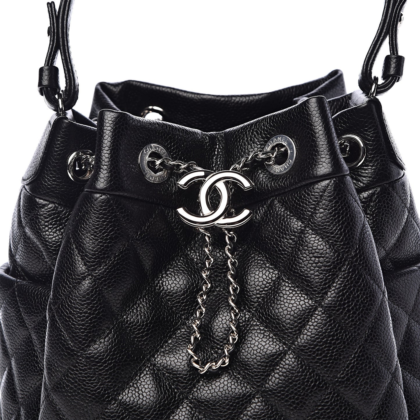 Caviar Quilted Small Chain Bucket Bag Black