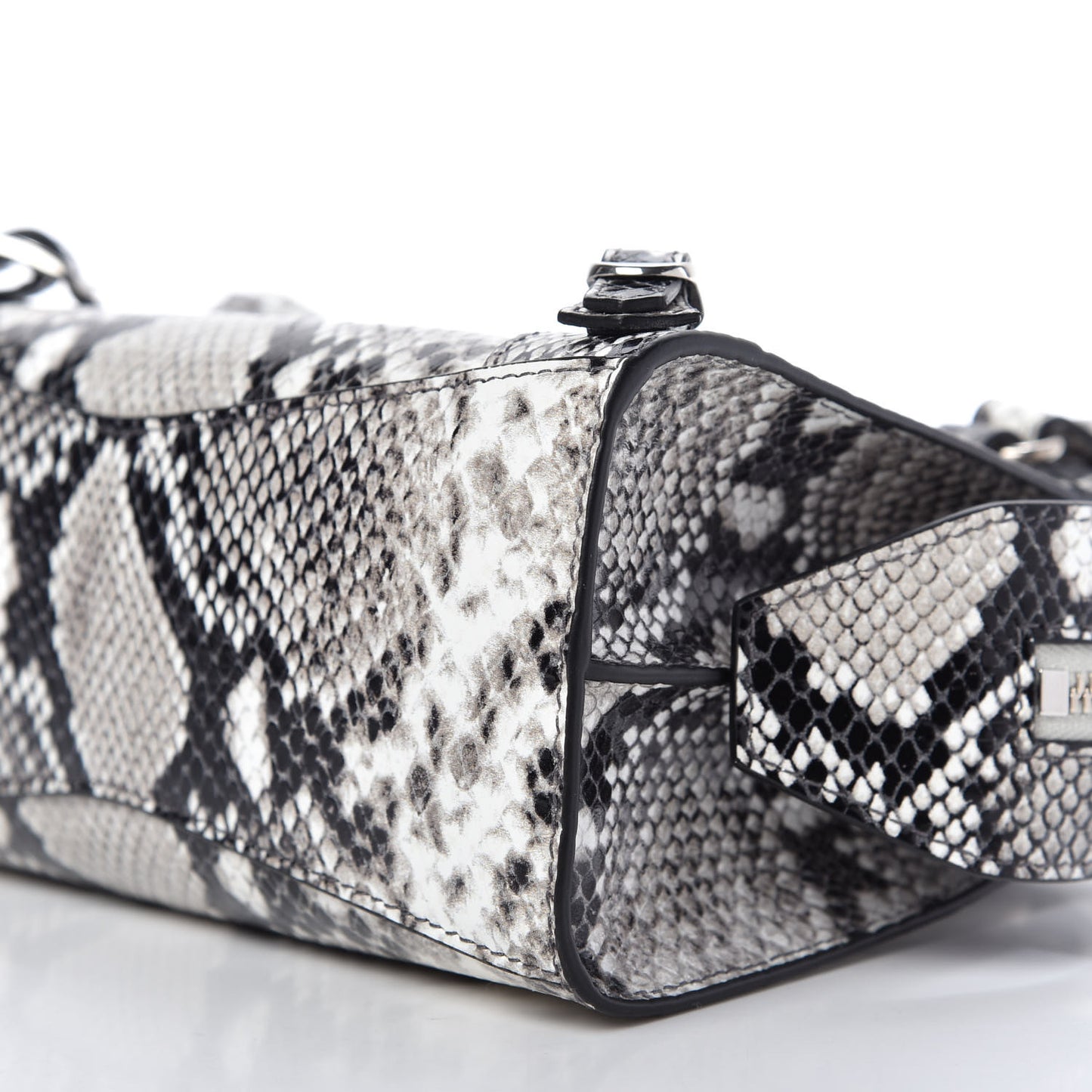 Grained Calfskin Snake Effect Neo Classic Silver Hardware Mini City Black White