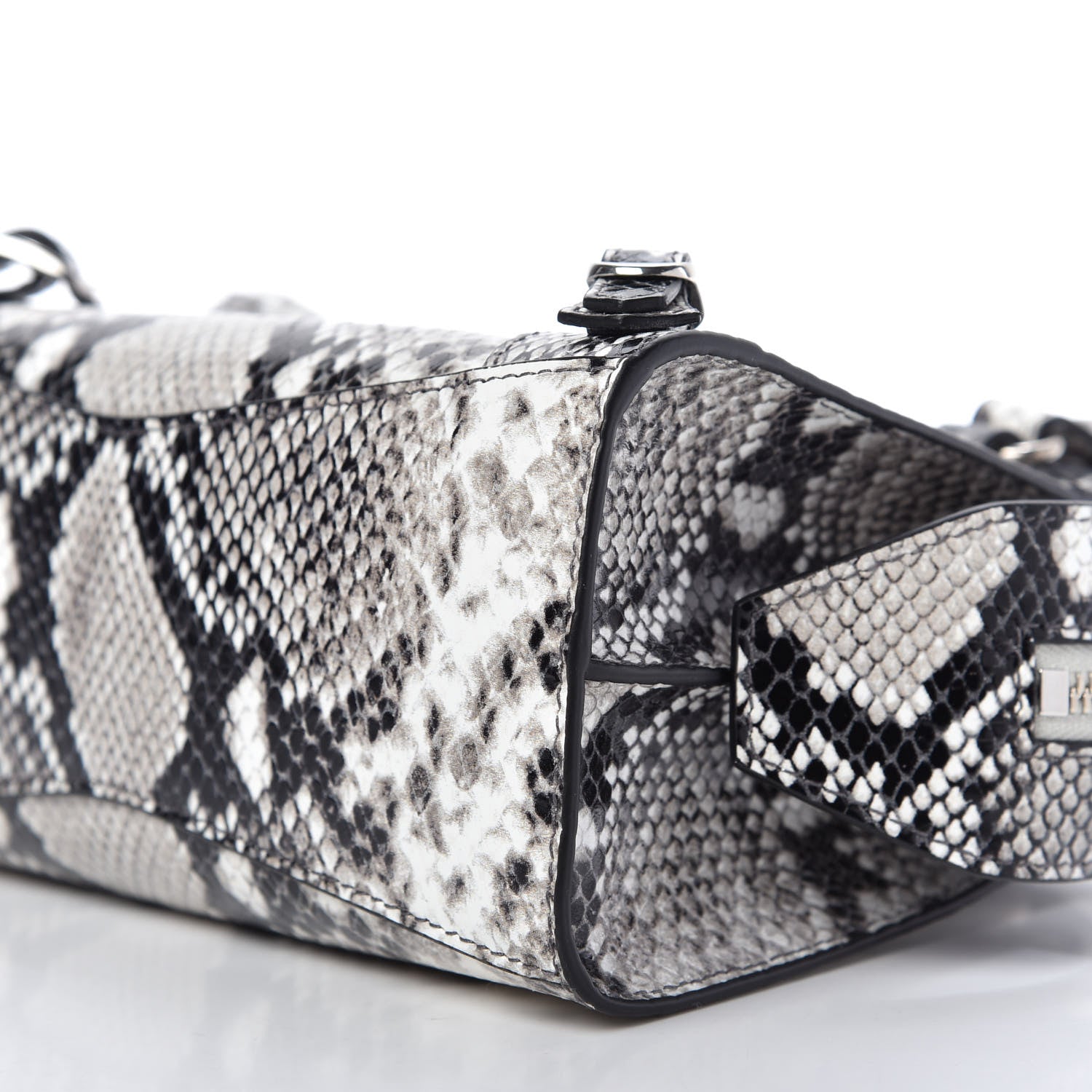 Balenciaga Grained Calfskin Snake Effect Neo Classic Silver Hardware Mini City Black White 7 of 8
