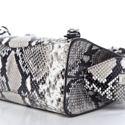 Balenciaga Grained Calfskin Snake Effect Neo Classic Silver Hardware Mini City Black White 7 of 8