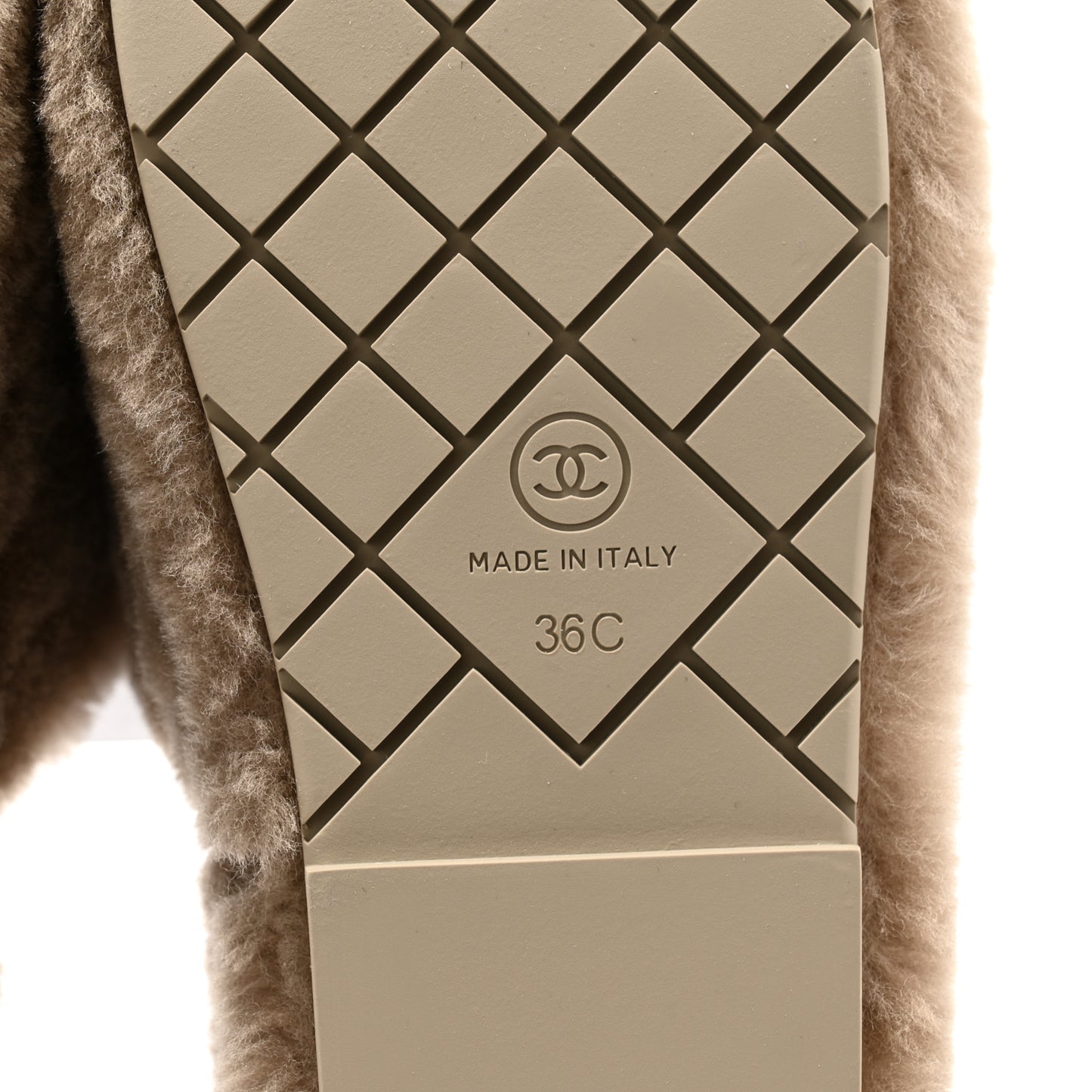 Shearling Lambskin CC Flat Mules 36 Beige