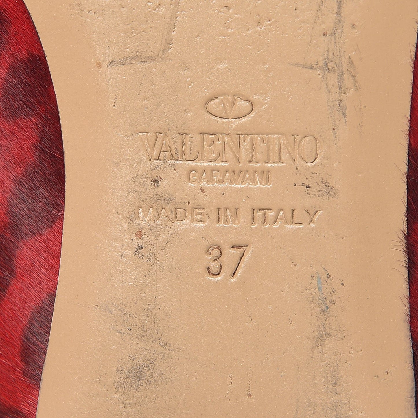 Calf Hair Leopard Print Rockstud Ballerina Flats 37 Rosso Valentino