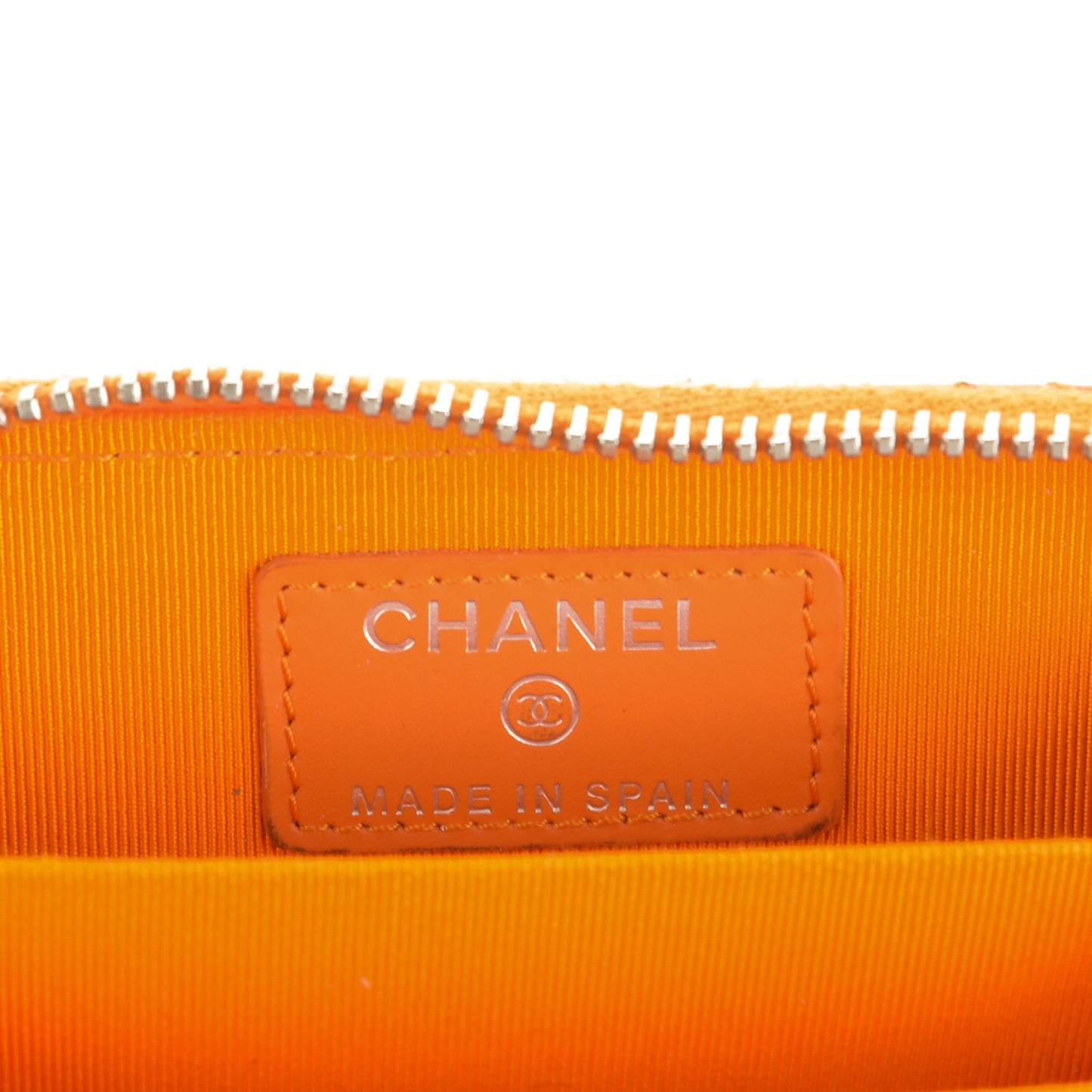 Patent Calfskin Quilted Zip Coin Purse Orange