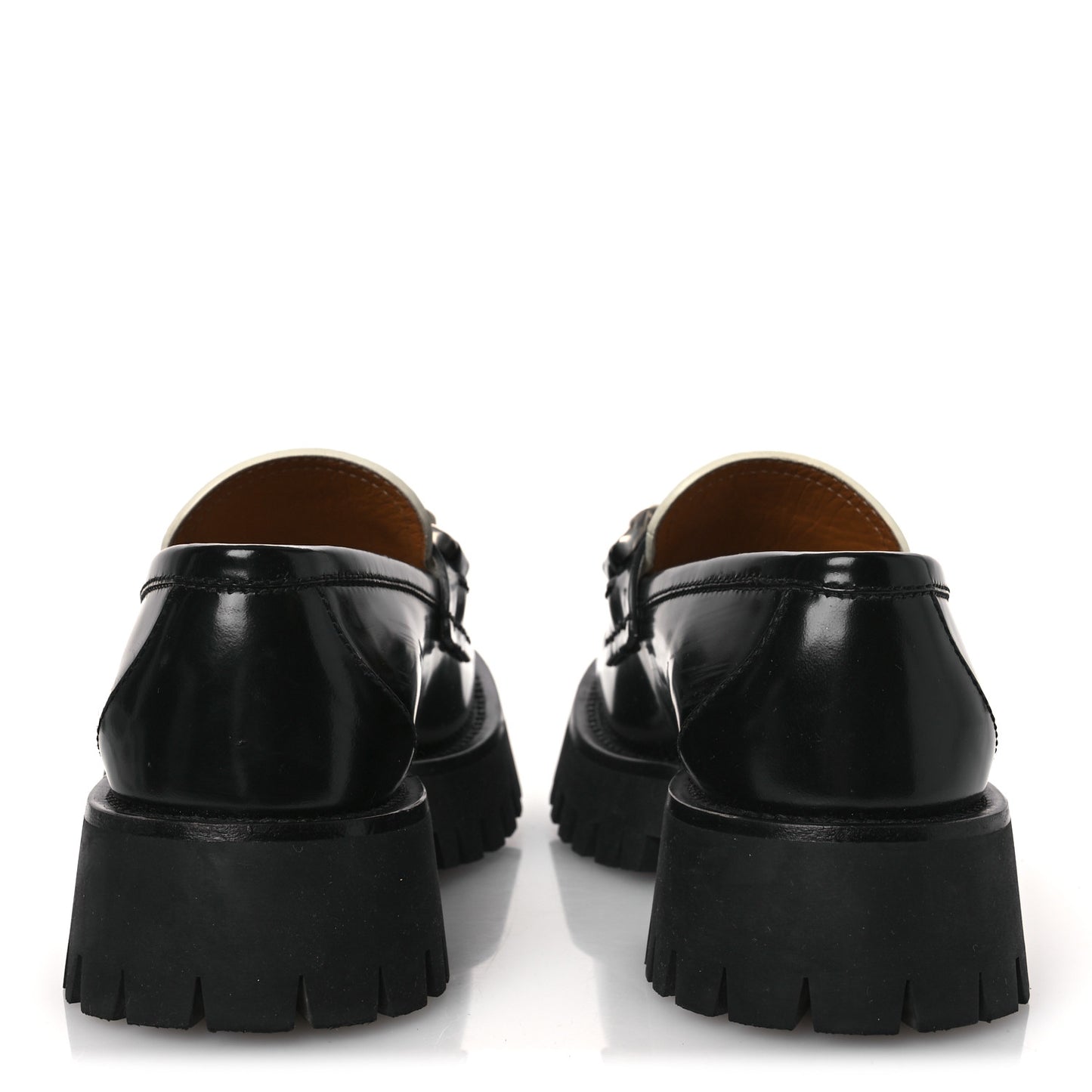 Cordovan Lux Womens Interlocking G Platform Lug Sole Loafers 36 Black Off White