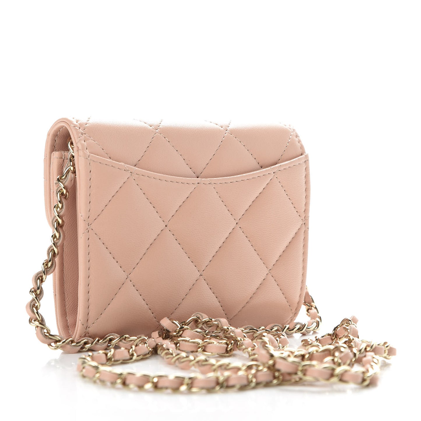 Lambskin Quilted Flap Card Holder On Chain Light Pink