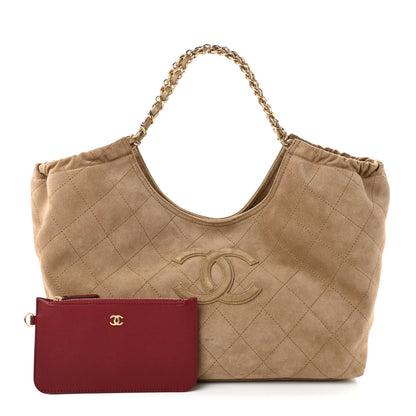 Chanel Suede Quilted Neo Cabas Small Shopping Tote Dark Beige 3 of 11
