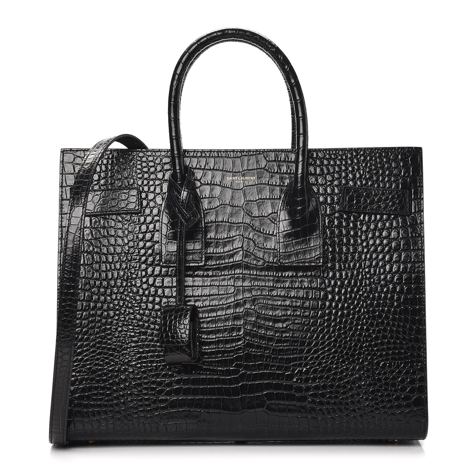 Saint Laurent Calfskin Crocodile Embossed Small Sac de Jour Black 1 of 9
