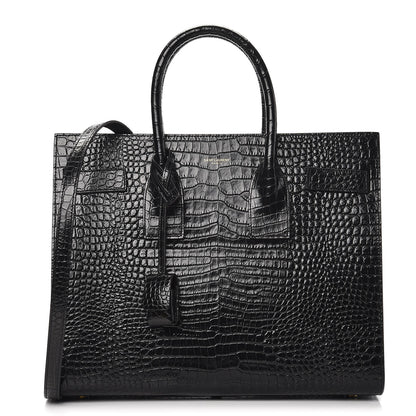 Saint Laurent Calfskin Crocodile Embossed Small Sac de Jour Black 1 of 9