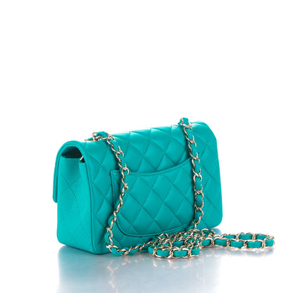 Chanel Lambskin Quilted Mini Rectangular Flap Turquoise 3 of 8