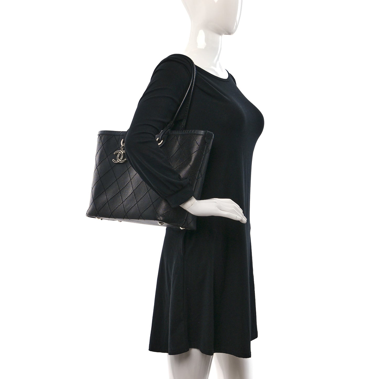 Grained Calfskin Shopping Fever Tote Black