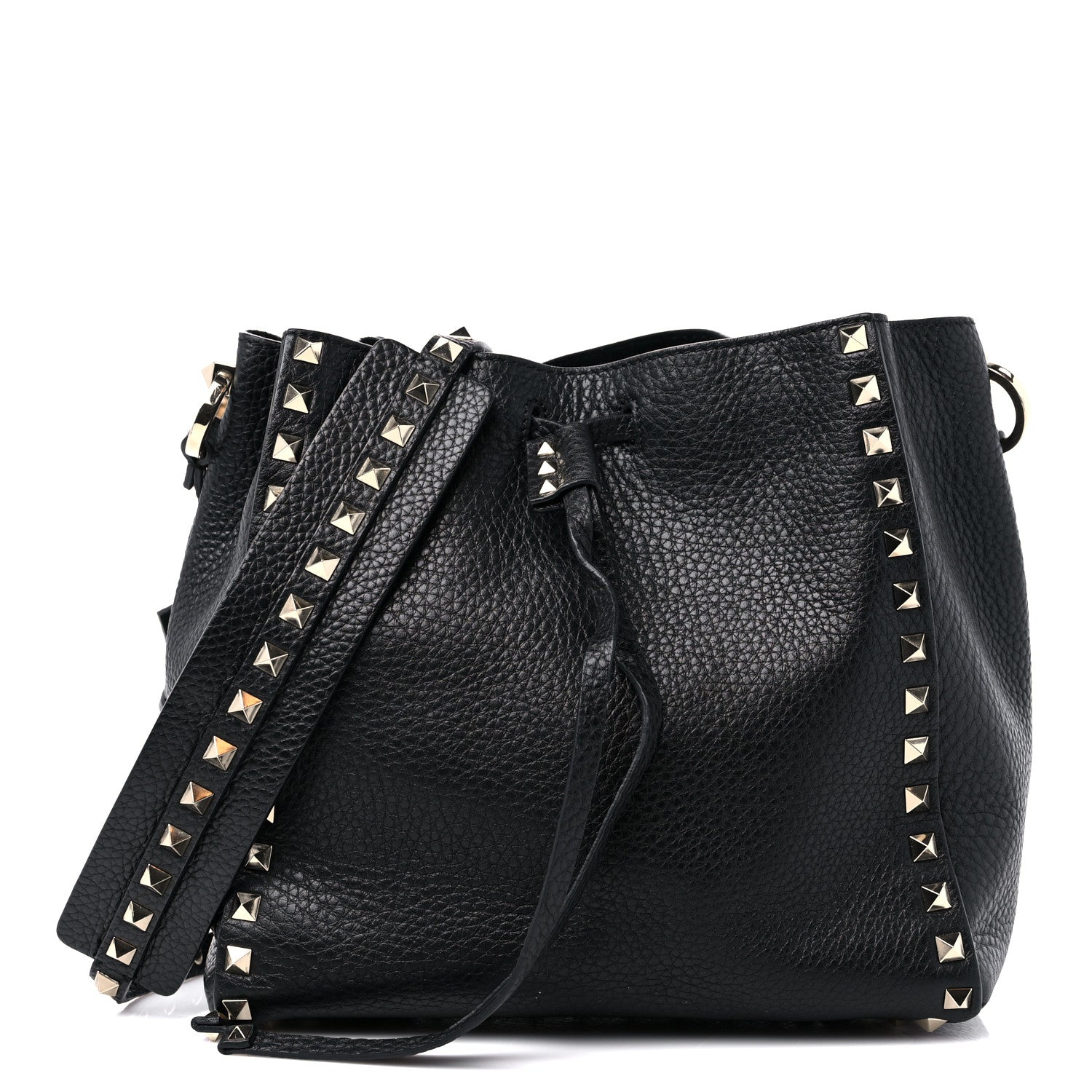 Valentino Garavani Grained Calfskin Small Rockstud Bucket Bag Black 1 of 11
