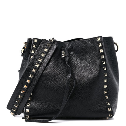 Valentino Garavani Grained Calfskin Small Rockstud Bucket Bag Black 1 of 11
