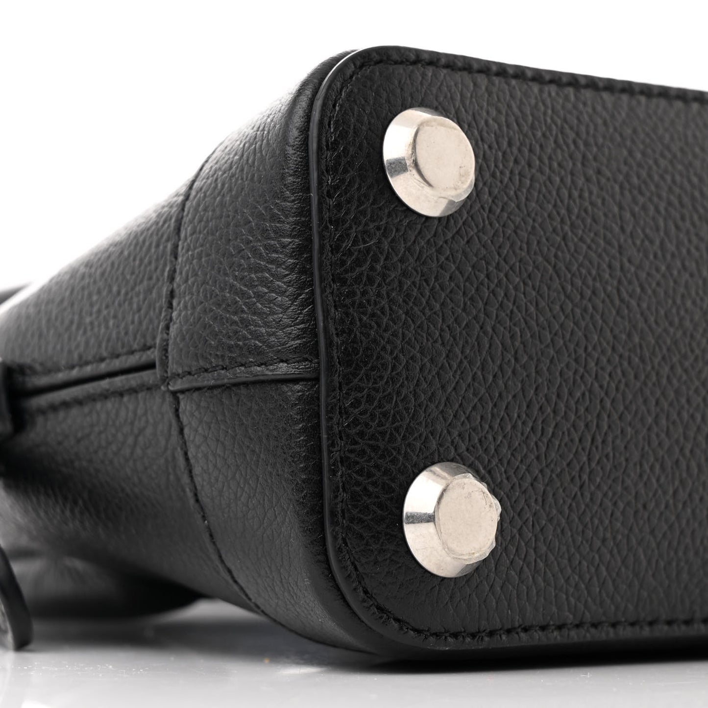 Grained Calfskin Graffiti Print Logo XXS Ville Top Handle Bag Black Silver