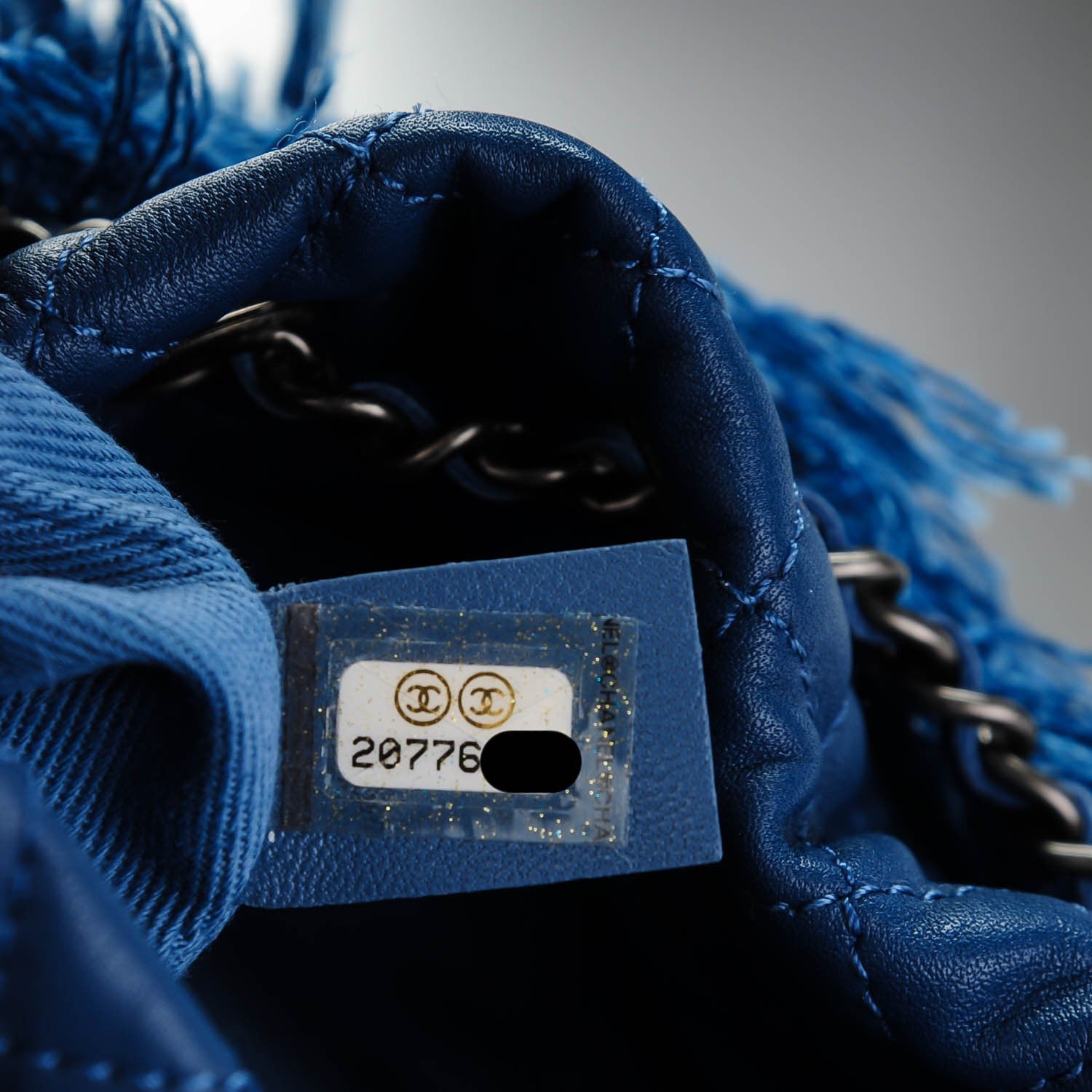 Chanel Calfskin Denim Fringe Chains CC Drawstring Bucket Bag Blue 8 of 8