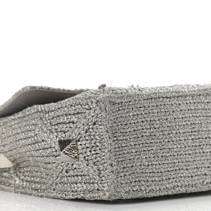 Valentino Garavani Metallic Lurex Knit Large Roman Stud Shoulder Bag Silver 8 of 12
