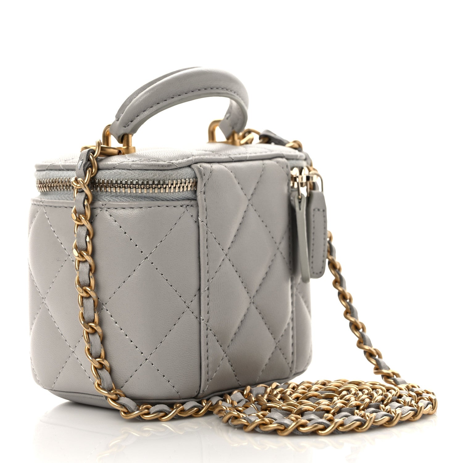 Chanel Lambskin Quilted Top Handle Mini Vanity Case With Chain Grey 3 of 10