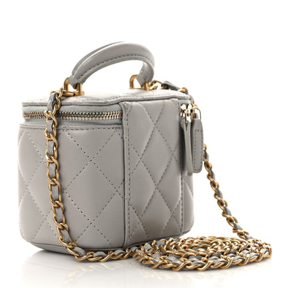 Chanel Lambskin Quilted Top Handle Mini Vanity Case With Chain Grey 3 of 10