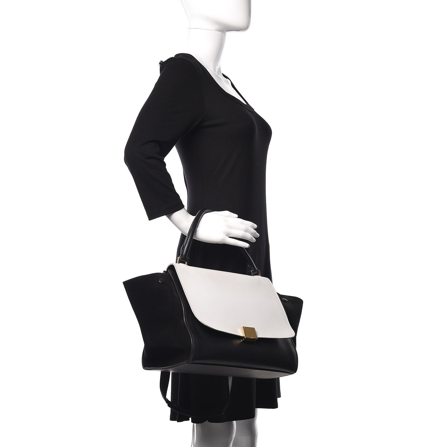 Celine Smooth Calfskin Suede Medium Bi-Color Trapeze Black 2 of 21
