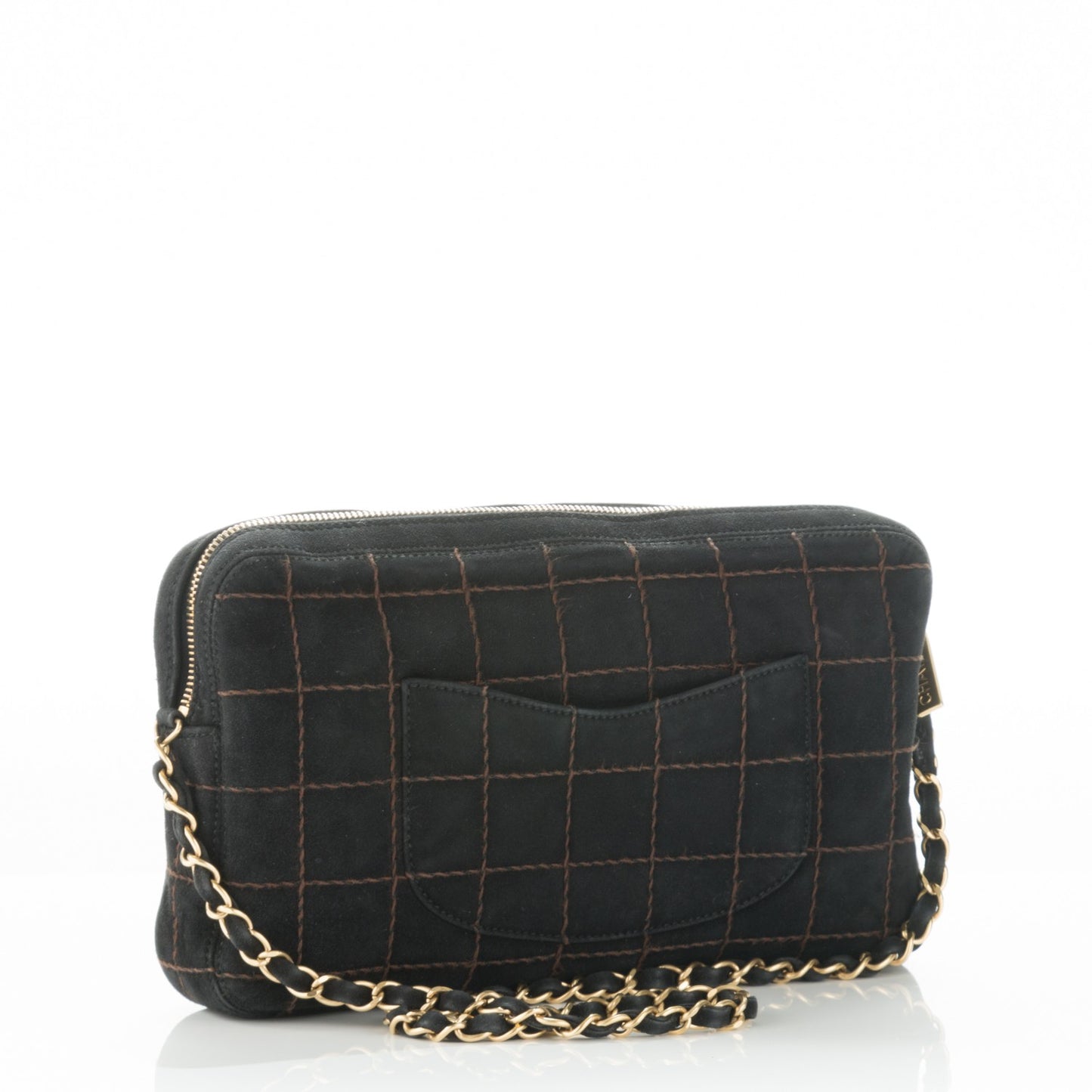 Suede Square Stitched Shoulder Bag Black