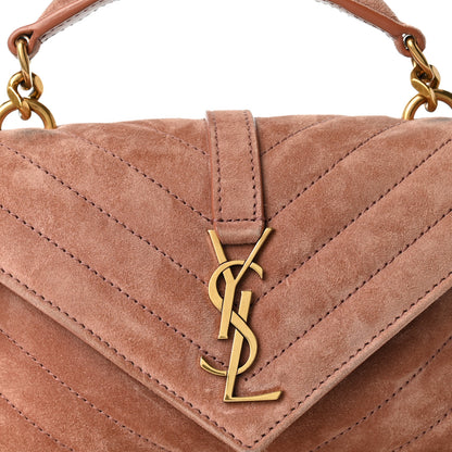 Saint Laurent Suede Matelasse Chevron Monogram Mini College Bag Barely Pink 6 of 9