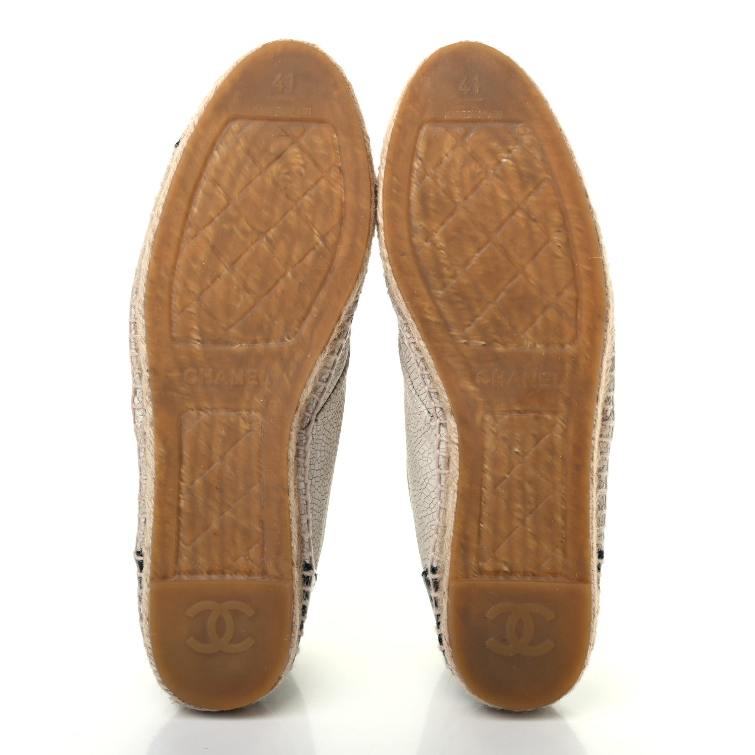 Chanel Crackled Calfskin High Top Espadrilles 41 Light Beige Black 5 of 7