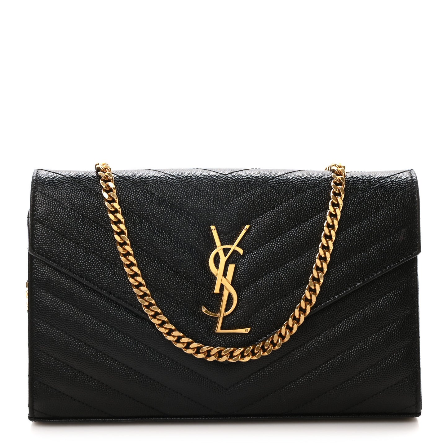 Grain De Poudre Matelasse Chevron Monogram Chain Wallet Black