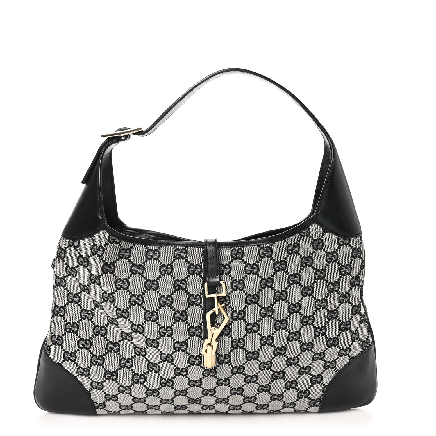Gucci Monogram Lobster Clasp Jackie O Hobo Beige Black 1 of 10