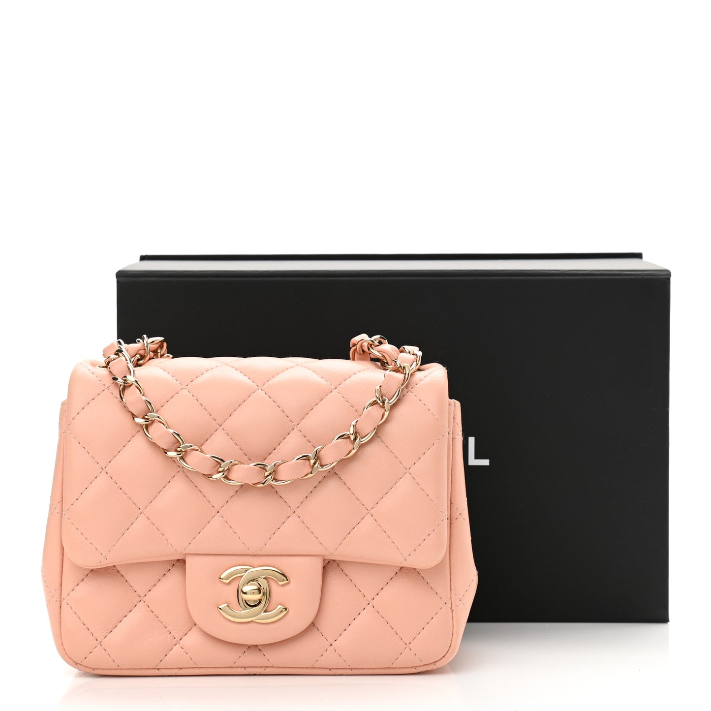 Lambskin Quilted Mini Square Flap Light Pink