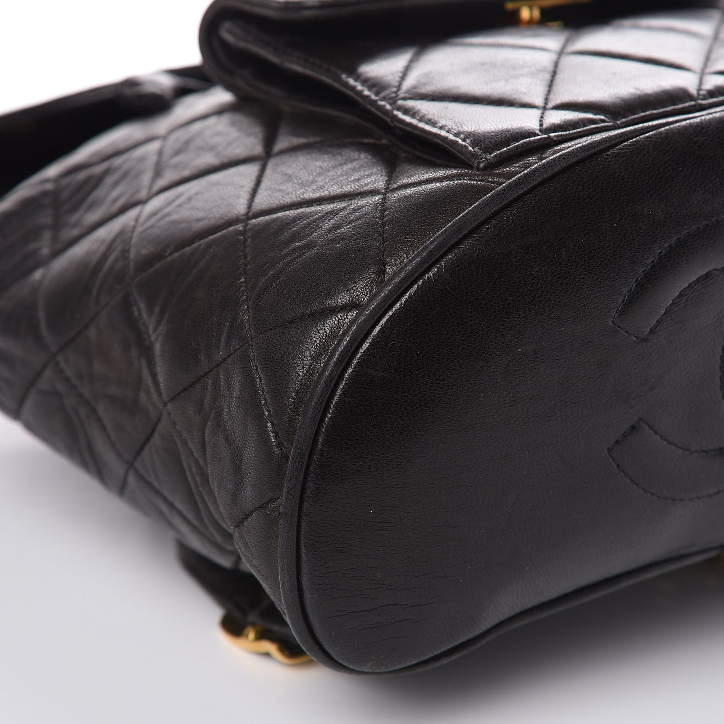 Lambskin Quilted Drawstring Backpack Black
