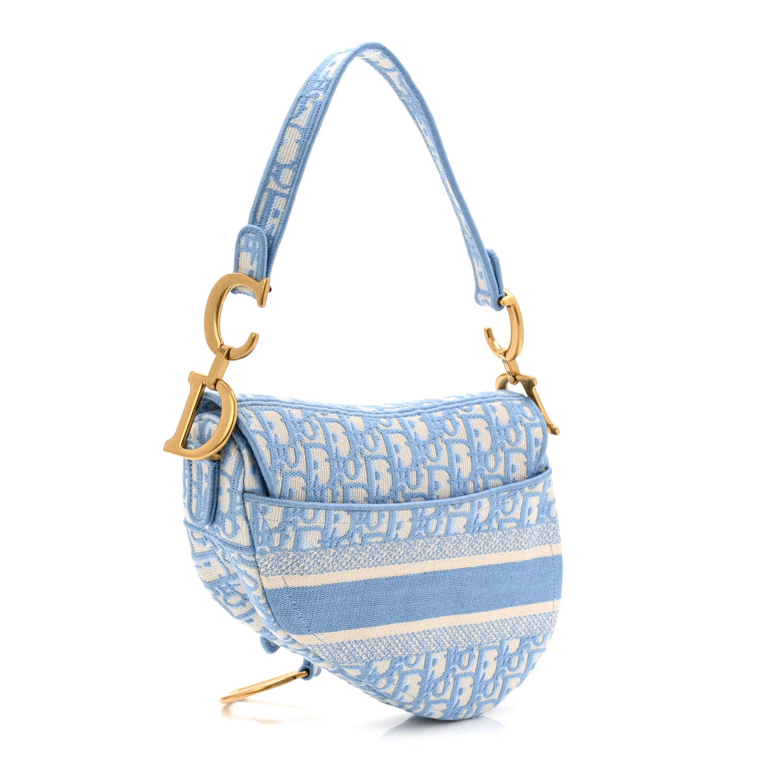 Christian Dior Oblique Embroidered Saddle Bag Cornflower Blue 3 of 10