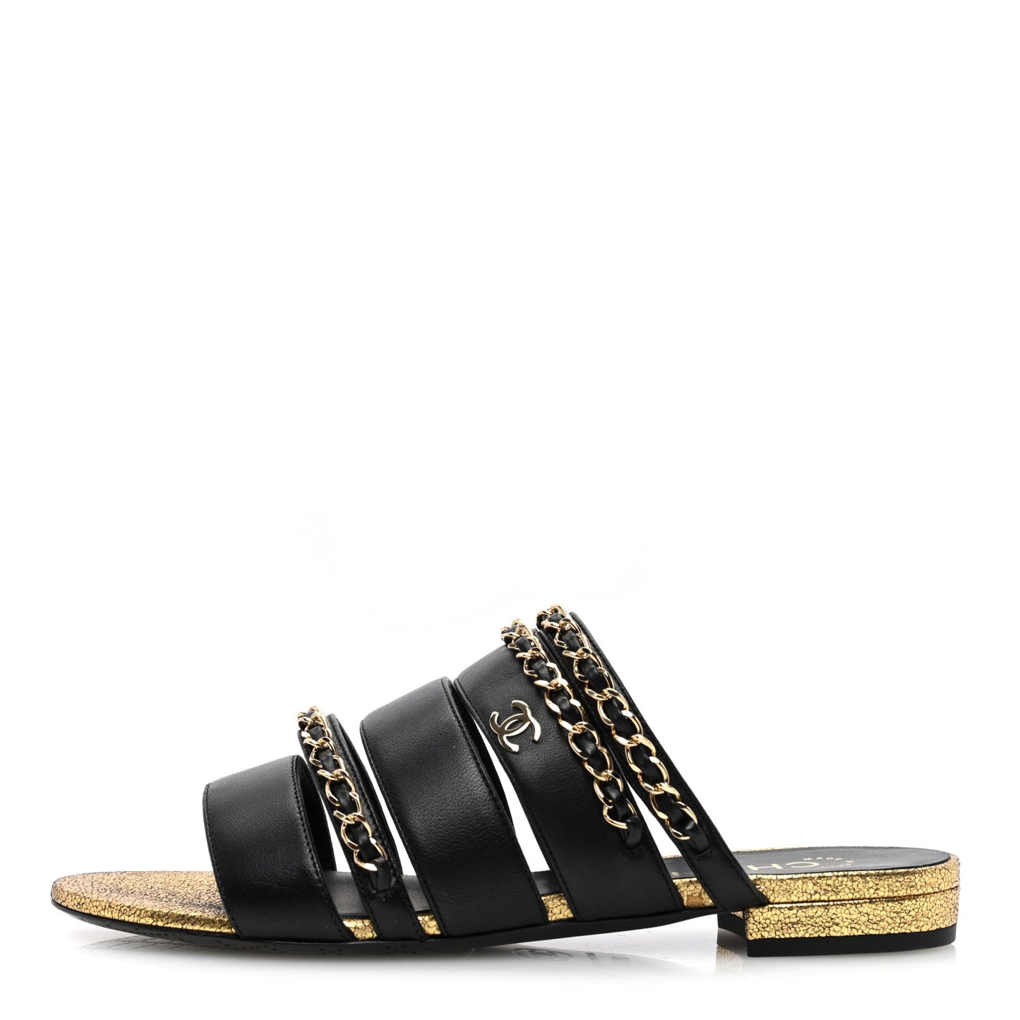 Lambskin Chain Mule Sandals 36.5 Black