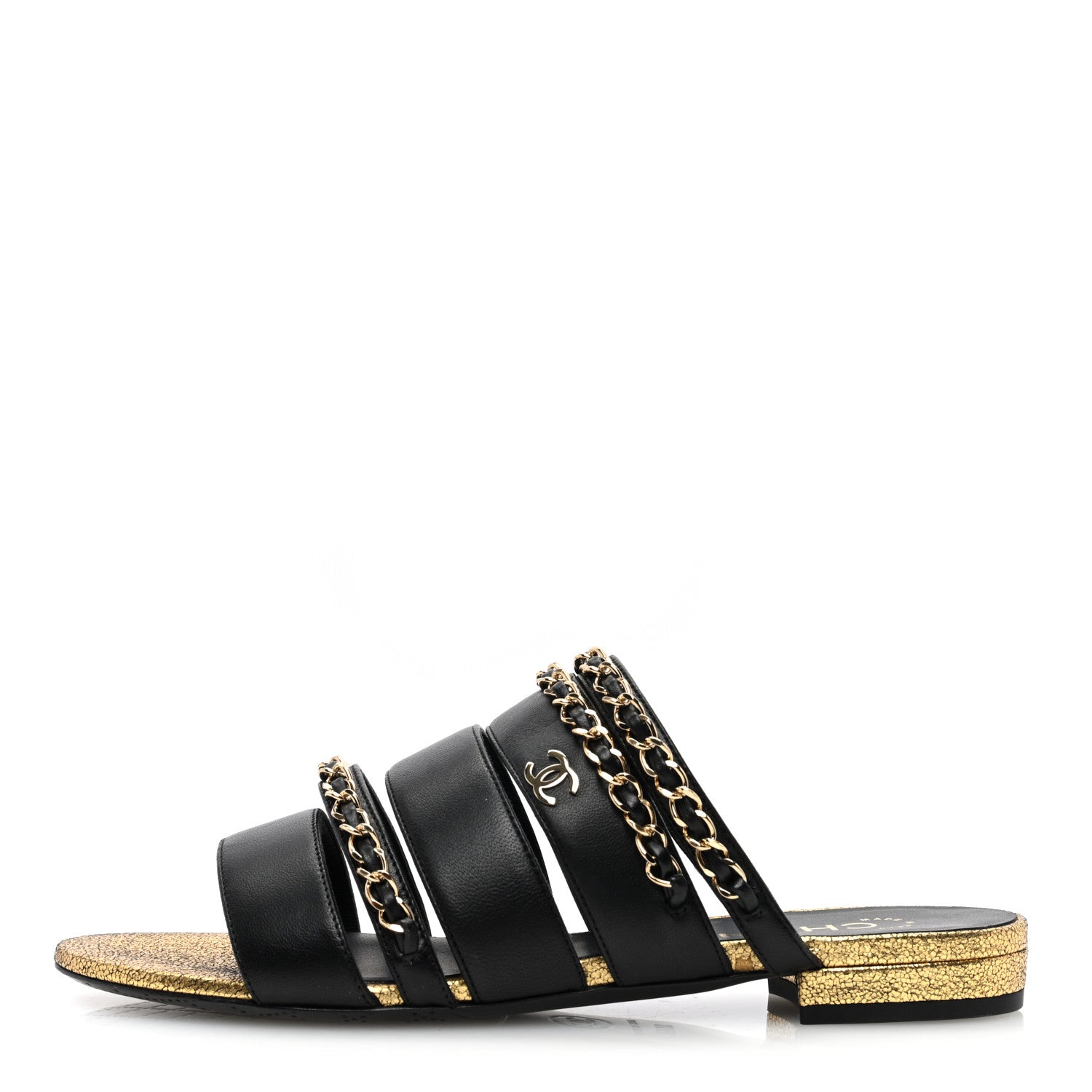 Chanel Lambskin Chain Mule Sandals 36.5 Black 1 of 7