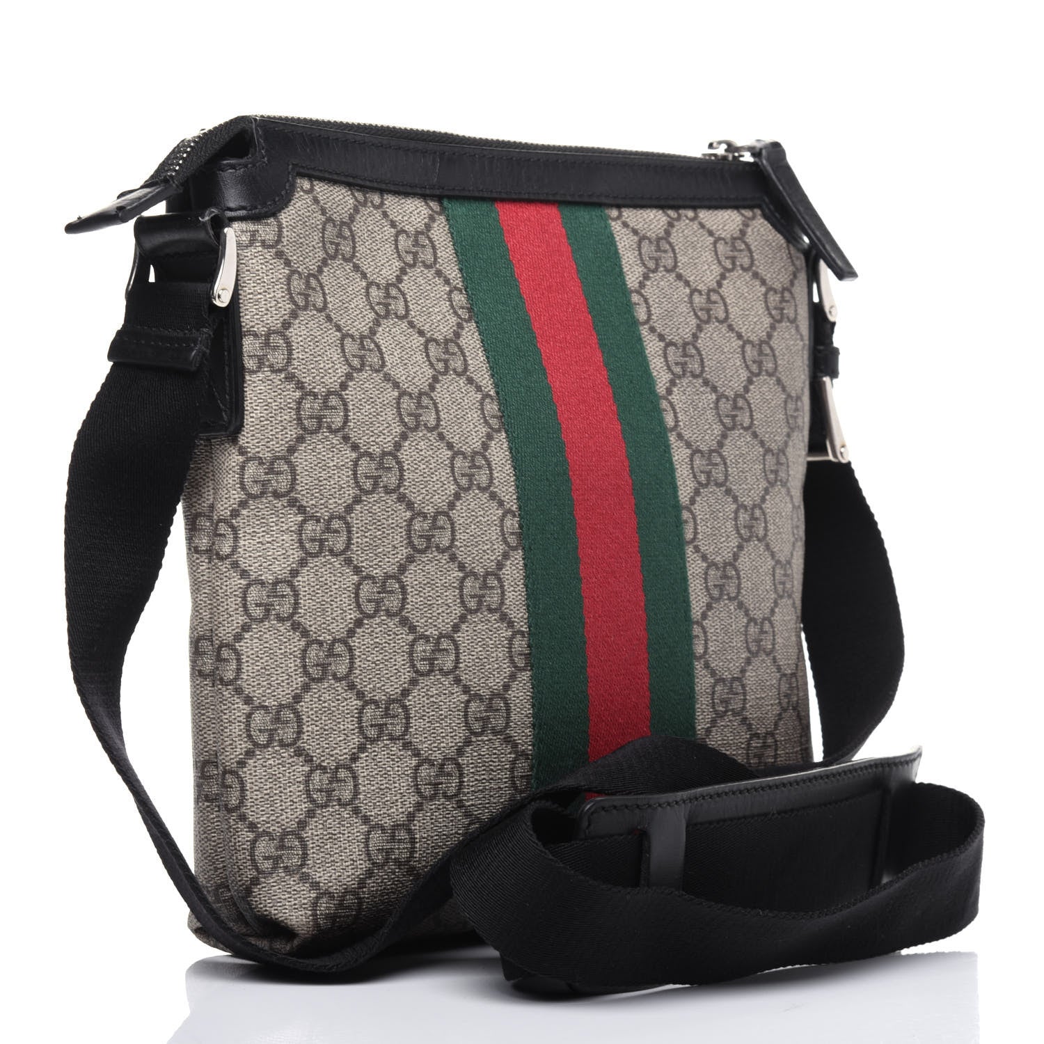 Gucci GG Supreme Monogram Web Messenger Bag Black 3 of 19