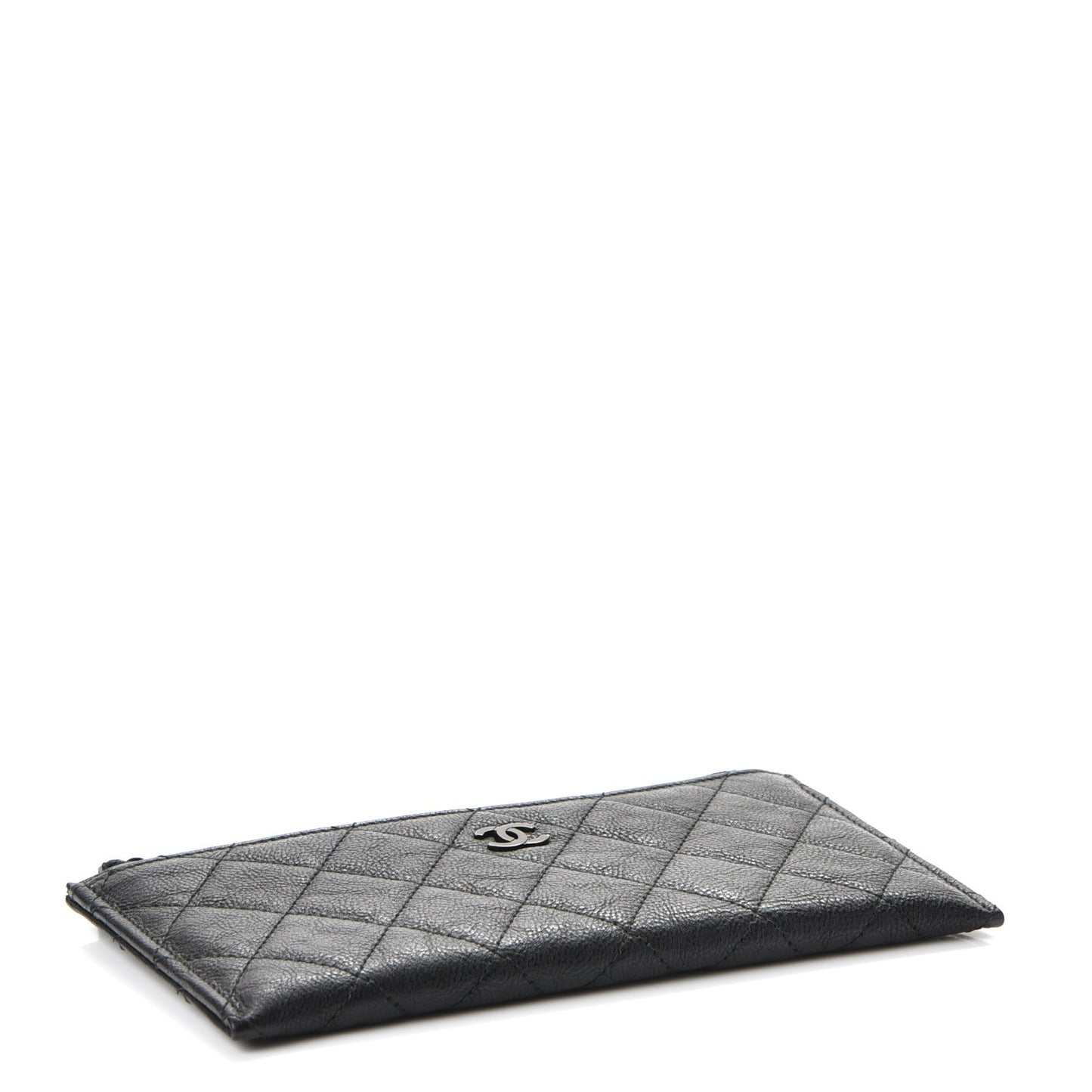 Crinkled Calfskin Quilted Classic Zip Pouch So Black