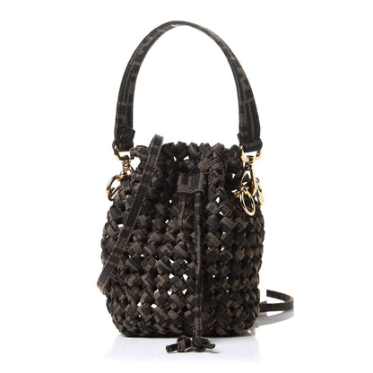 Fendi Fabric Jacquard F is Fendi FF 1974 Woven Knotted Mini Mon Tresor Bucket Bag Tabacco Moro 1 of 8