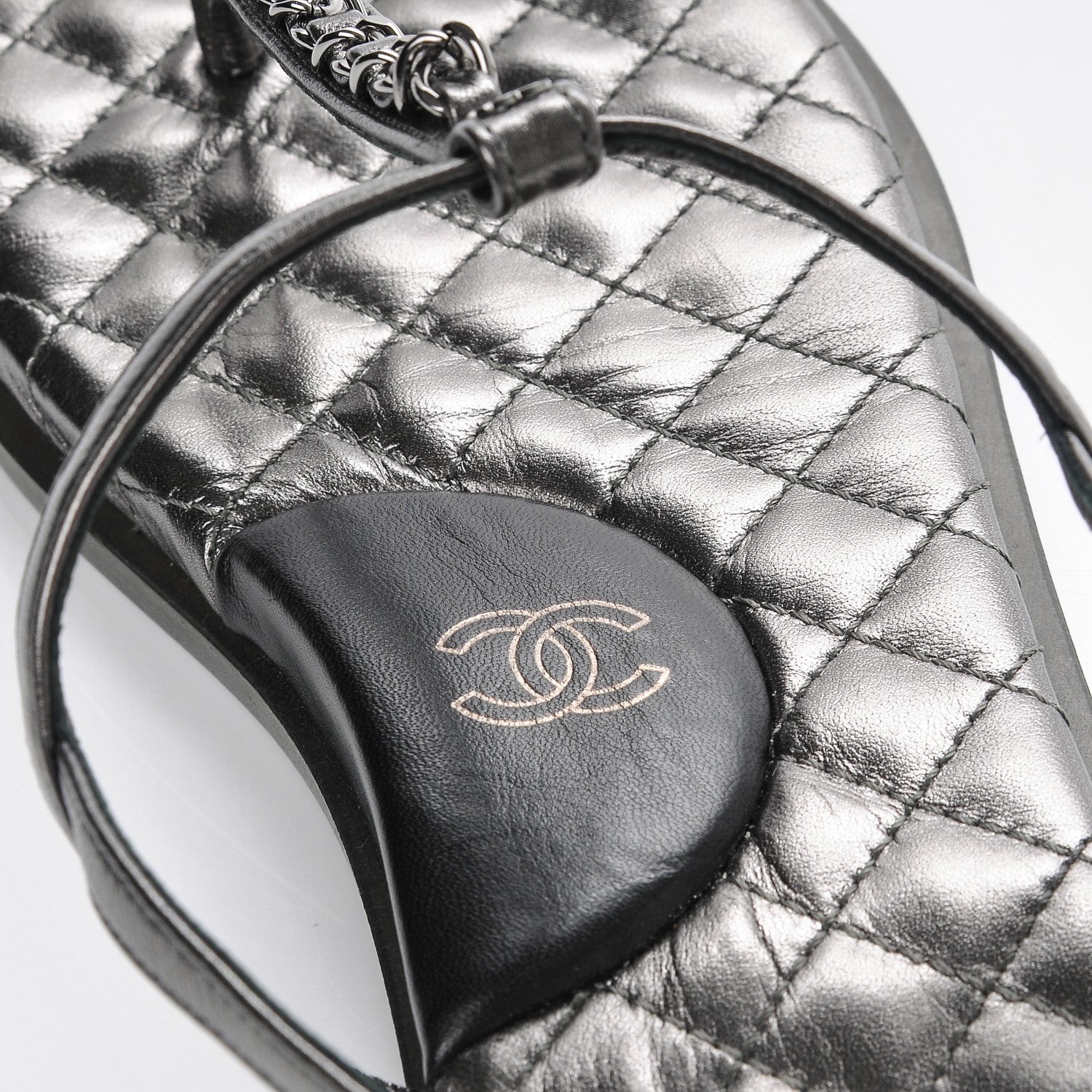 Chanel Iridescent Lambskin Chain Thong Sandals 41 Dark Silver 8 of 8