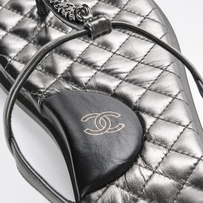 Chanel Iridescent Lambskin Chain Thong Sandals 41 Dark Silver 8 of 8