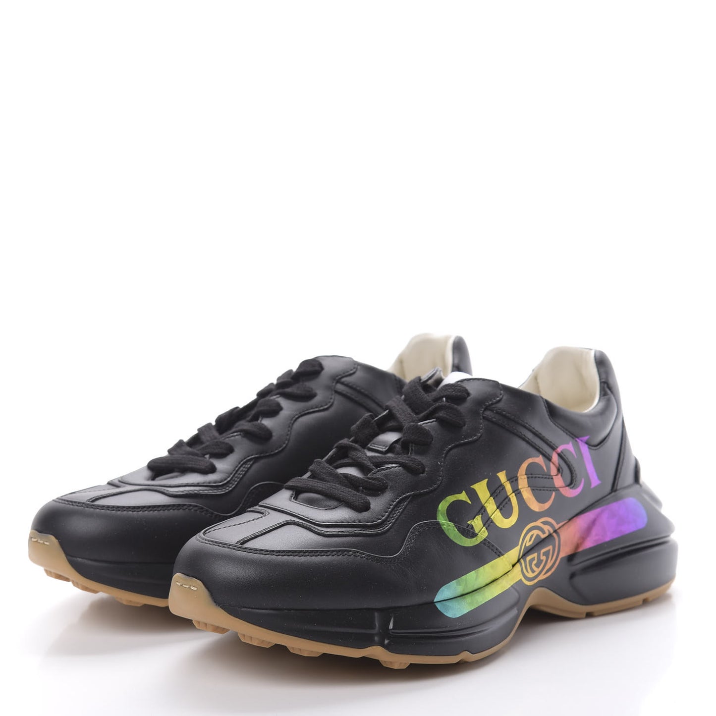 Calfskin Iridescent Logo Mens Rhyton Sneakers 7.5 Black