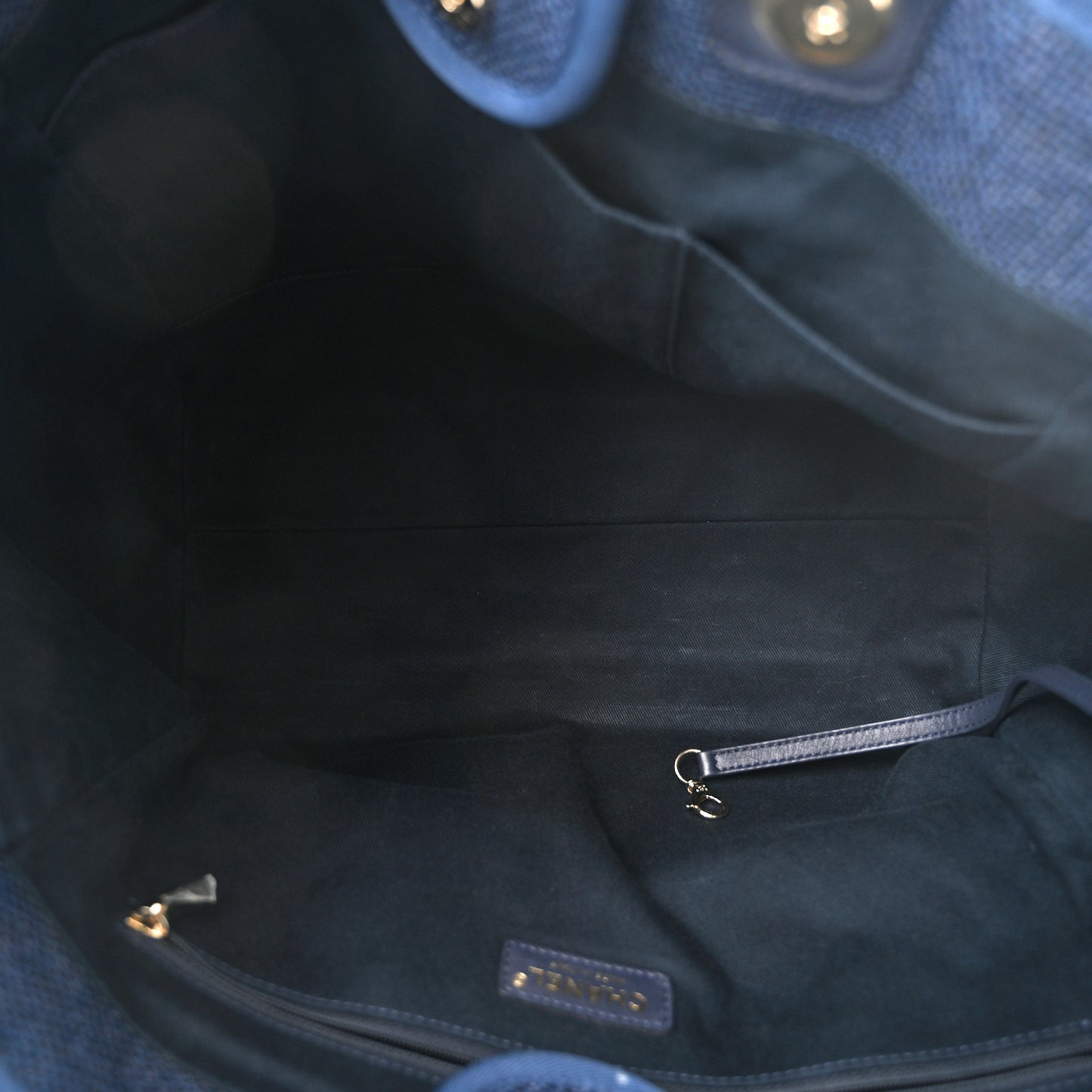 Woven Straw Raffia Medium Deauville Tote Navy