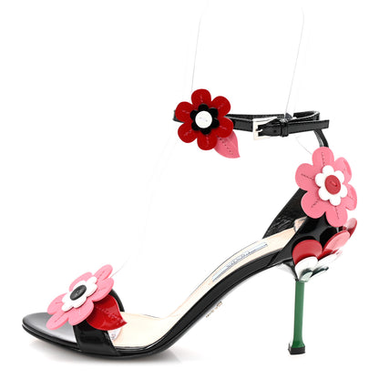 Prada Patent Embellished Capretto Fiori 85mm Pumps 37.5 Black Orchidea 1 of 9