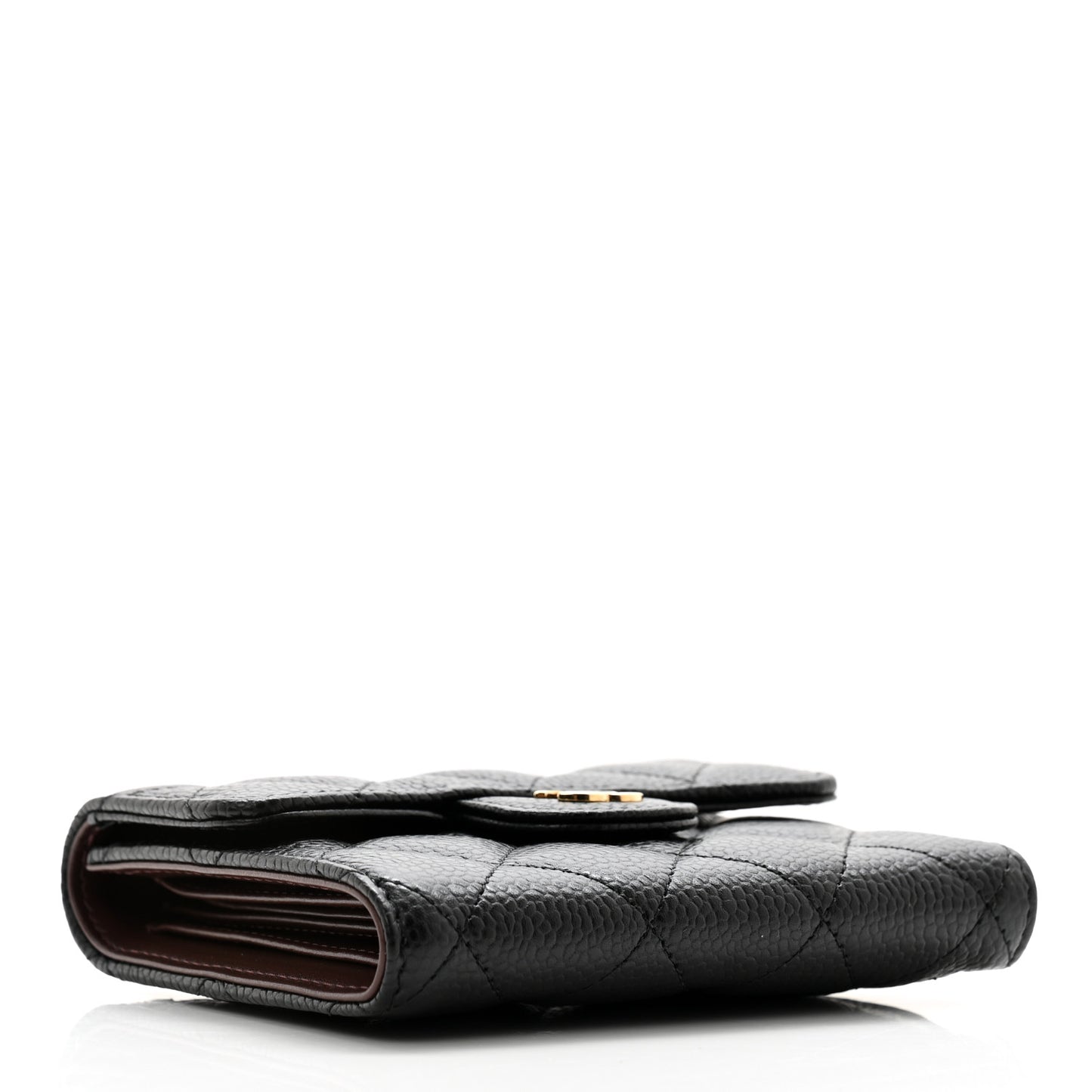 Caviar Quilted Compact Flap Wallet Black