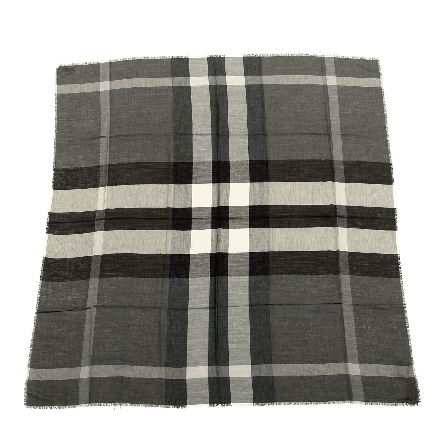 Silk Modal Wool Cashmere London Check Lightweight Square Scarf Mid Grey