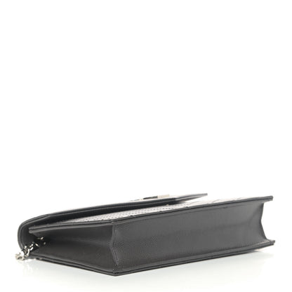 Saint Laurent Grain De Poudre Matelasse Chevron Monogram Envelope Chain Wallet Coal 3 of 4