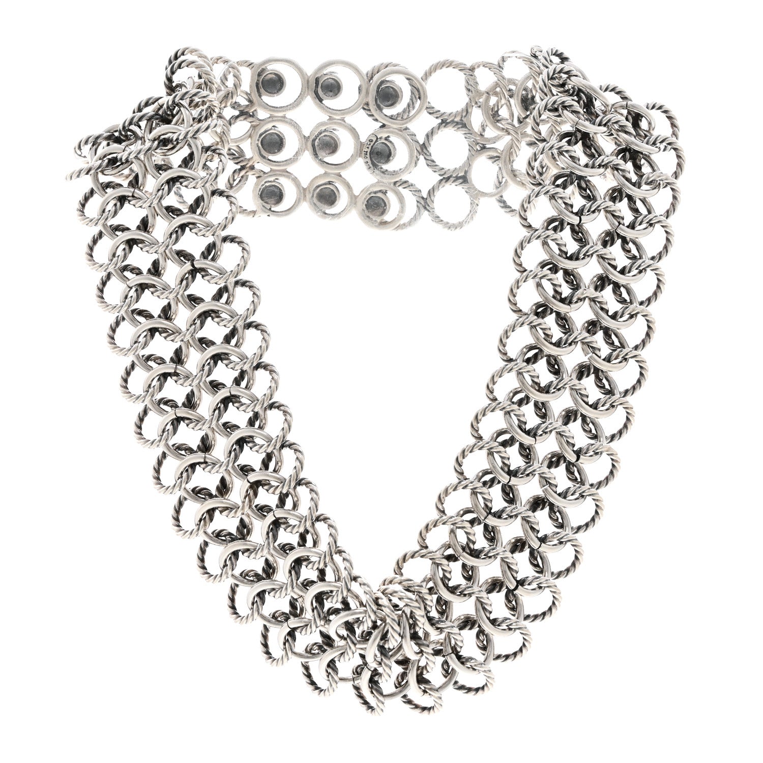 David Yurman Sterling Silver 18K Yellow Gold Circle Link Choker Necklace 3 of 5