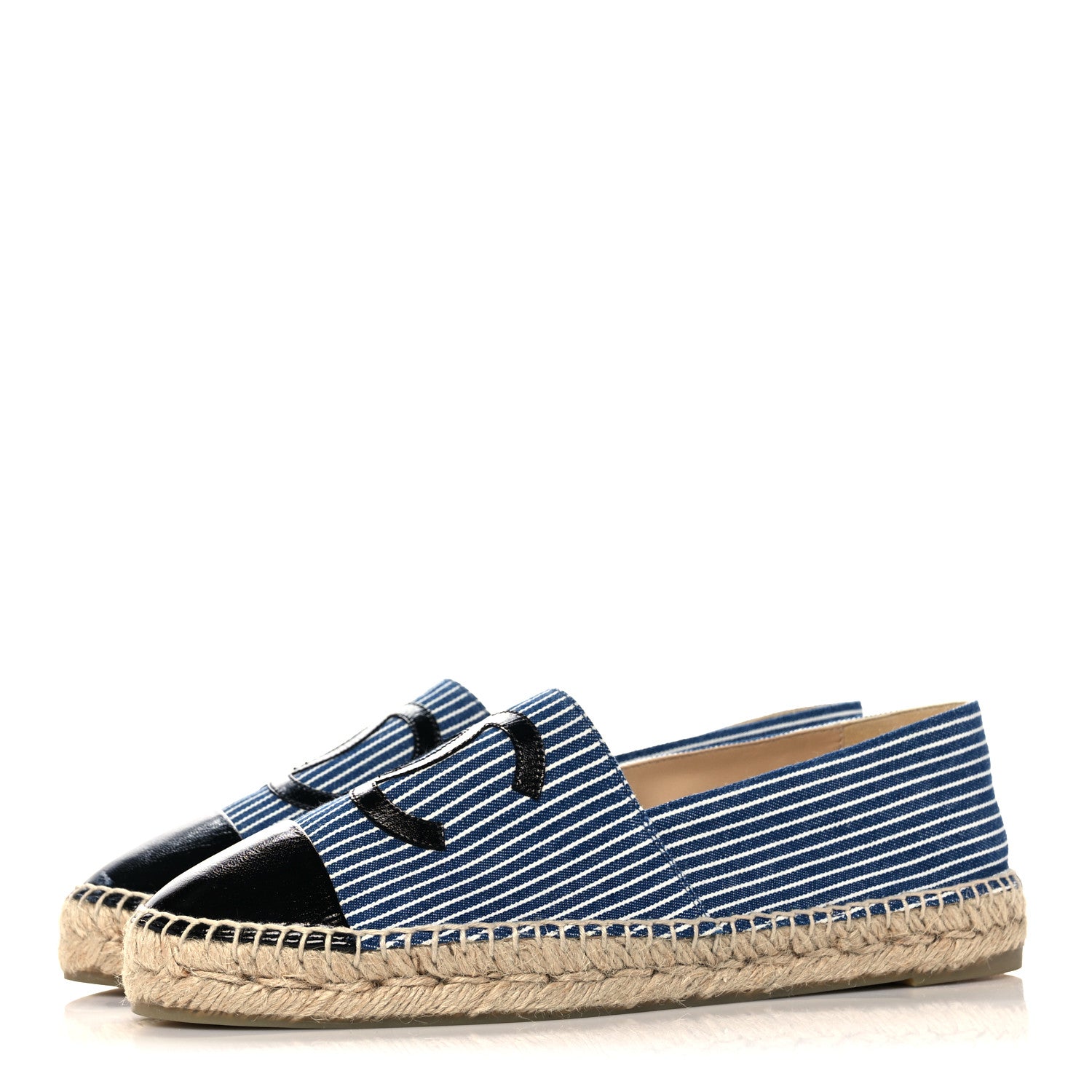 Chanel Canvas Striped Patent CC Espadrilles 41 Navy Black 3 of 12