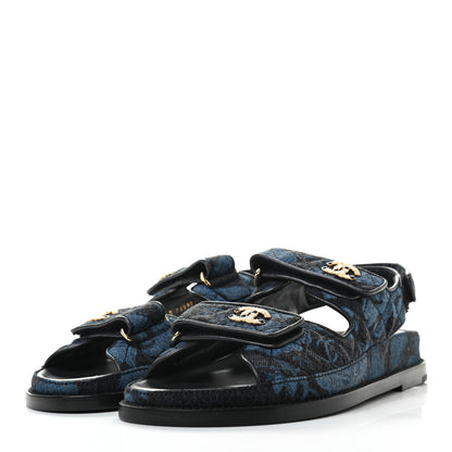 Chanel Denim Velcro Dad Sandals 38 Dark Grey Blue Black 3 of 7