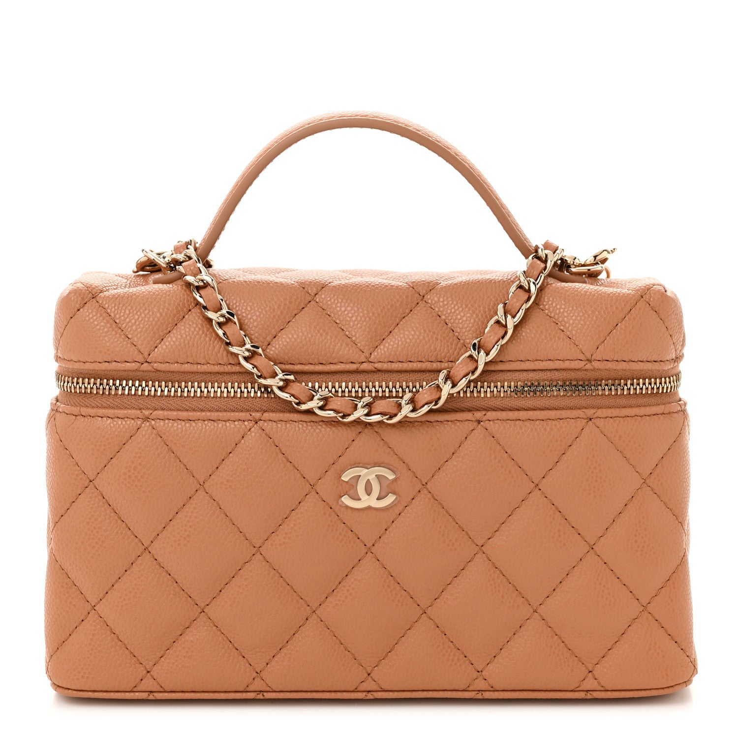 Chanel Caviar Quilted Top Handle Slim Vanity With Chain Brown 1 of 11