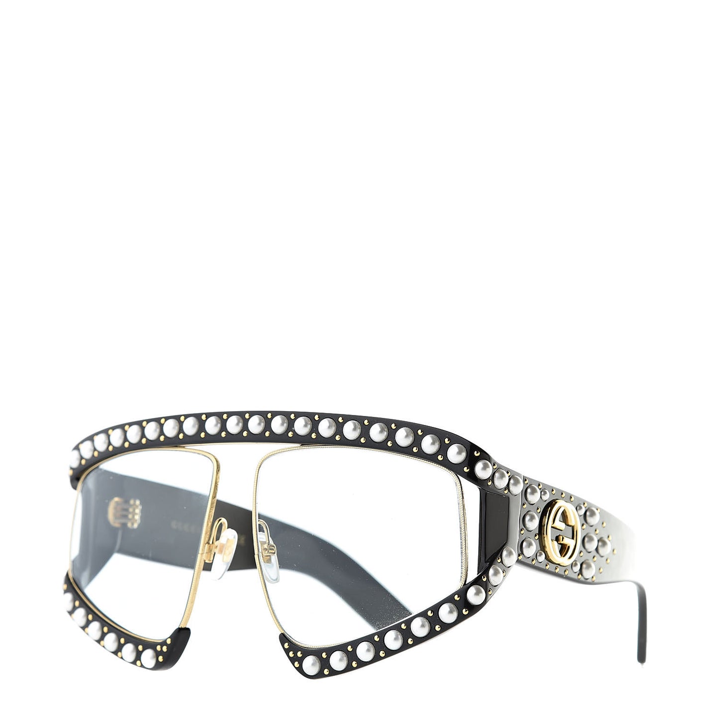 Acetate Pearl Rectangular Frame Sunglasses GG0234S Black